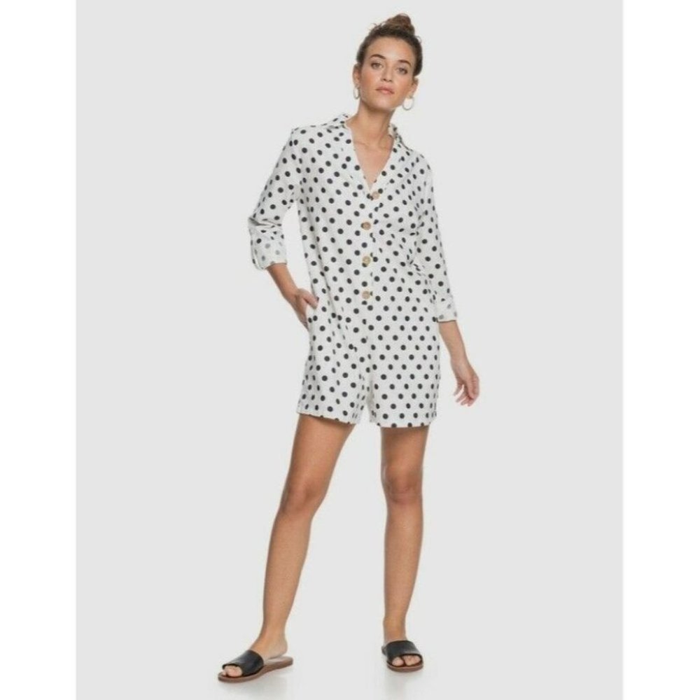 Roxy BNWT Sound Of Goodbye Dots Long Sleeve Play Suit Women's Size S RRP $99.99 - Picture 1 of 12